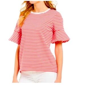 Draper James Red and White Striped Shirt with Flutter Sleeves